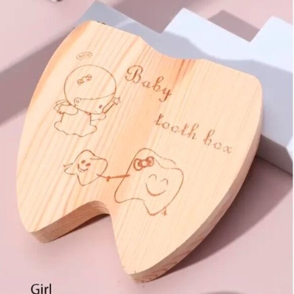 Hongmou Other - Baby Tooth Box Girl Wooden Hinged